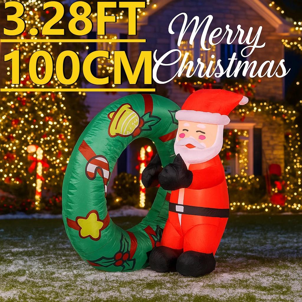 3.28 фута Украшение для вечеринки во дворе Надувной плавательный круг Санта Игрушки Светодиодная подсветка Рождественские домашние украшения Принадлежности Рождественские праздничные подарки