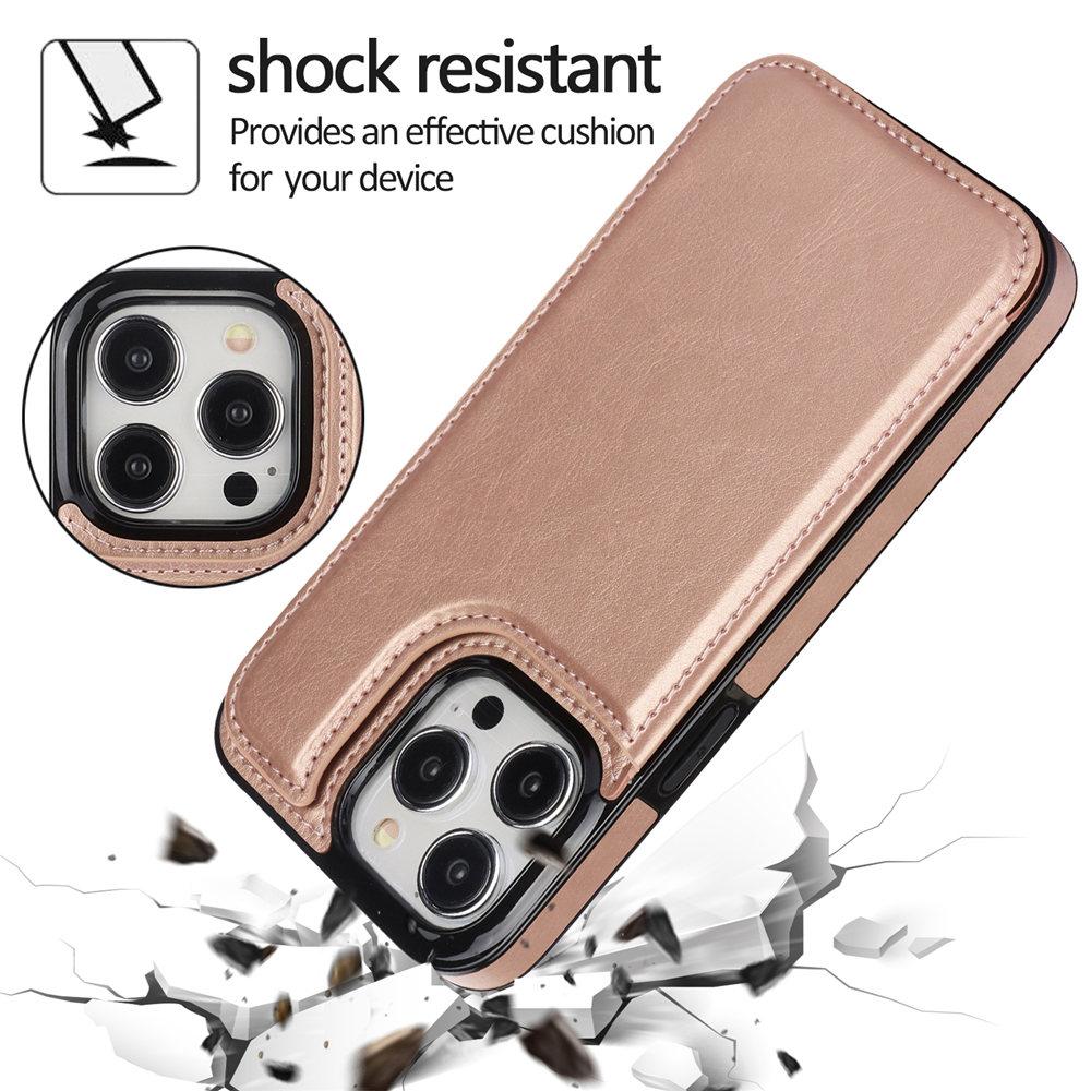 Кожаный чехол-книжка с двойной кнопкой для iPhone 16e 16 15 14 13 12 11 Pro Max со слотом для карт и подставкой