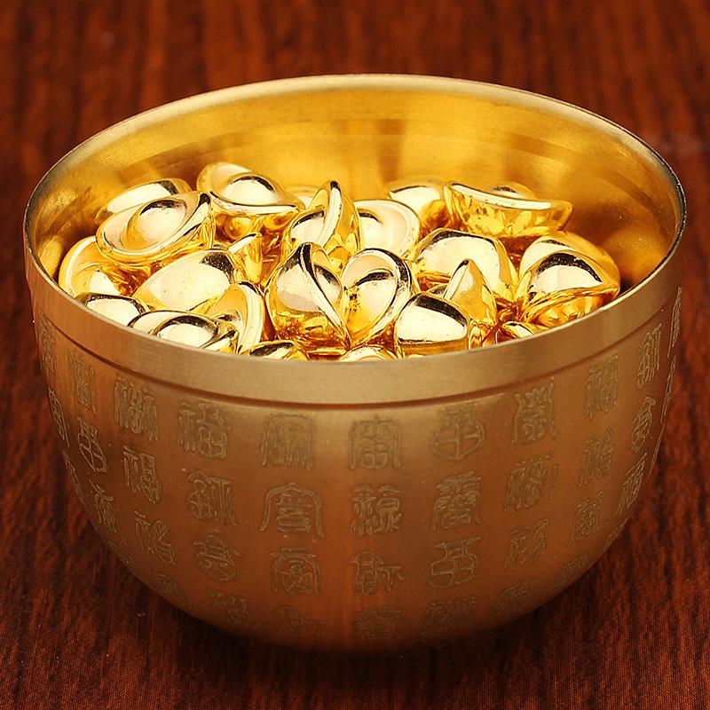 Латунный китайский цилиндр-орнамент «Сто благословений» с горшком сокровищ и слитком из сплава, ручная работа