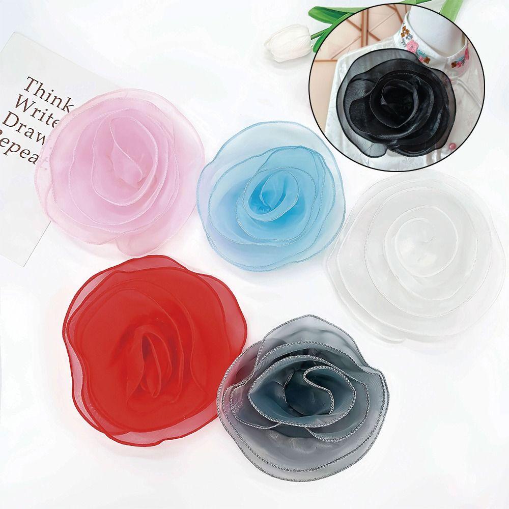 Multi-layer Yarn Rose Flower Brooch Handmade Organza Multi-Layer Floral Brooch for Women