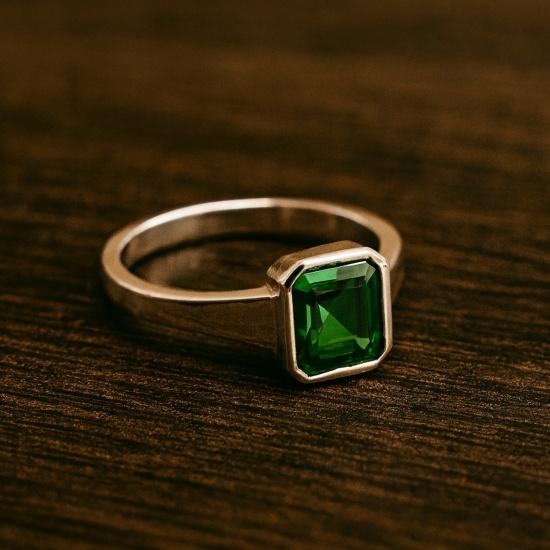 Green Signet Emerald Ring, 925 Sterling Silver, Square Cut Gemstone, Men's Bold Jewelry