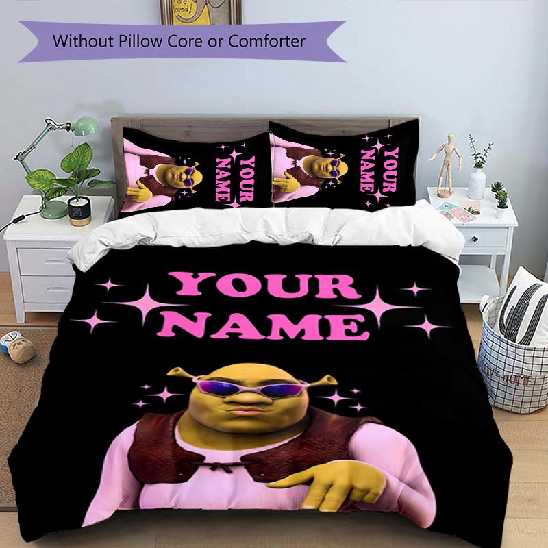 3pcs Shrek3 Cover Set - Personalized Name, HD Printed Bedding with 1 Cover and 2 Pillowcases - Perfect for Home Decor, Easy Care