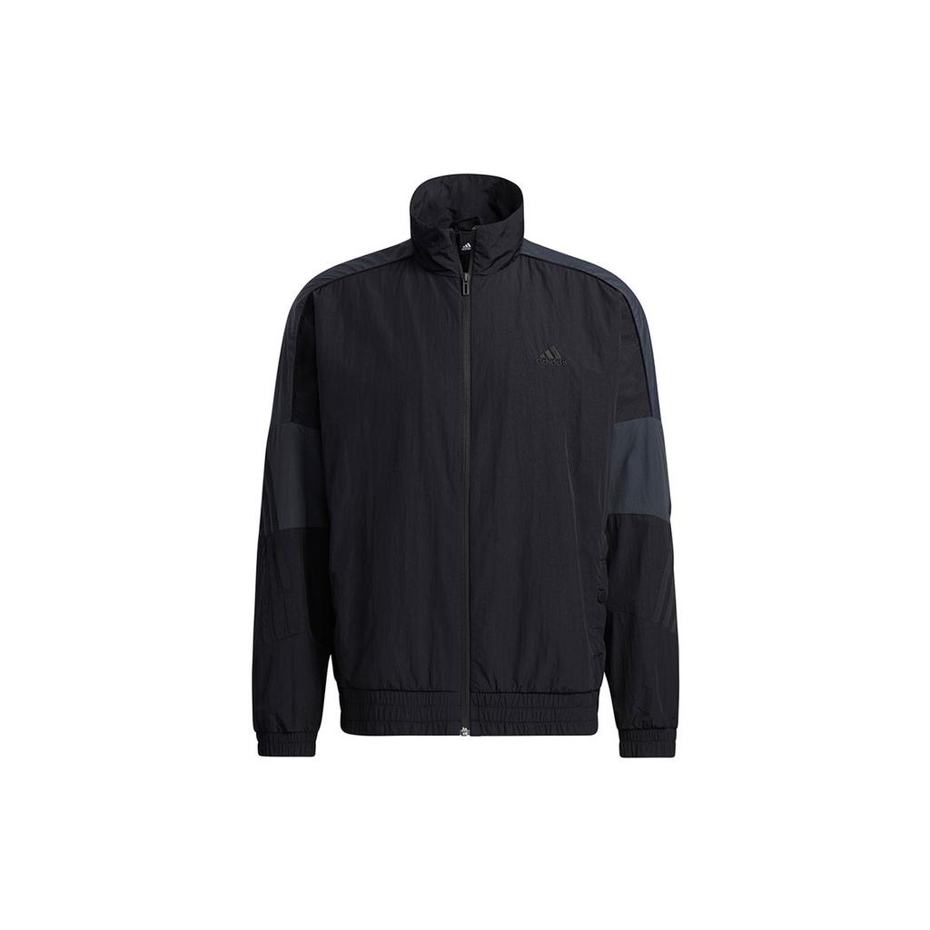 adidas Мужская тканая куртка Essential с воротником-стойкой и логотипом, черная GT6358