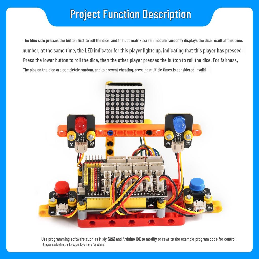 Double Dice Game Maker Kit: Educational Programming for Kids with Mixly & Arduino Compatibility