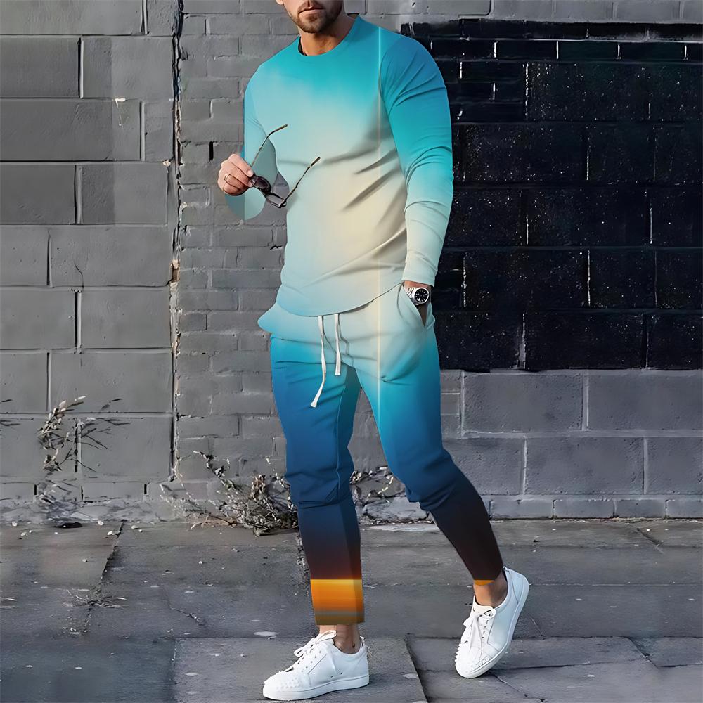 2024 Летний спортивный костюм для мужчин, футболка с длинным рукавом и брюки, мужской уличный костюм, винтажная толстовка большого размера, мужская одежда, комплект из 2 предметов