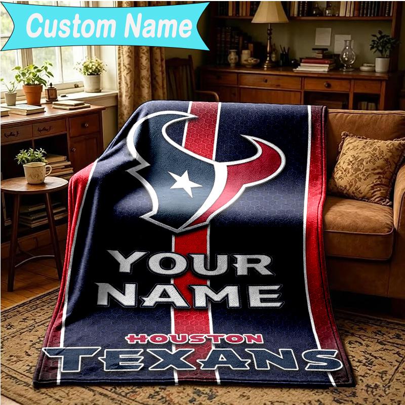 1PC Custom Name Blanket Houston-Texans Artwork Flannel blankets Patterns Throw Blanket All-Season Soft Gift for Couch, Bed, Camping, Birthday gifts