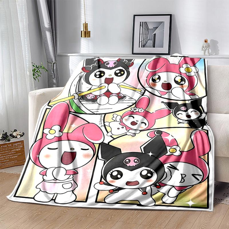 1pc Sanrio Cute Characters Themed Cartoon Blanket, Seasonal Home Decor Gift for Family and Friend, Soft Throw Blanket Perfect for Couch or Bed, Cute C