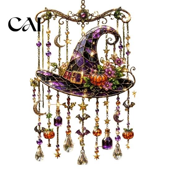 Spooky Window Suncatcher Halloween Wind Chime, Colorful Bird Sun Catcher, Cute Seasonal Party Hanging Decor Ghost Windchime, Decoration for