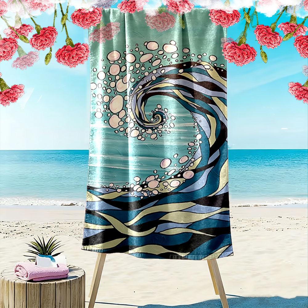 Ocean Wave with Bubbles Pattern Beach Towel Quick-drying for Travel Outdoor Sports Jogging Beach and Swimming