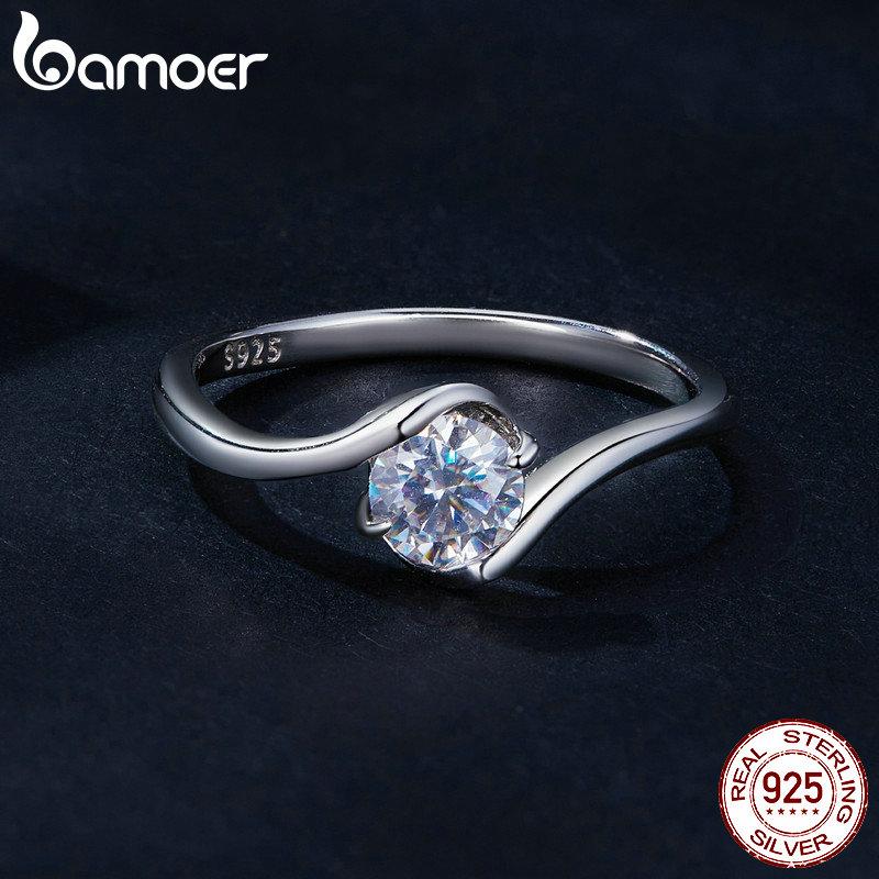 BAMOER D Color VVS1 EX 0,5CT Кольцо с муассанитом Нежное лабораторное кольцо с бриллиантом из стерлингового серебра 925 пробы для женщин Обручальные свадебные украшения