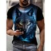 Men's 3D Wolf Print T-Shirt Casual Round Neck Short Sleeve Shirt Breathable and Comfortable Fabric Men's Street Outdoor Clothing