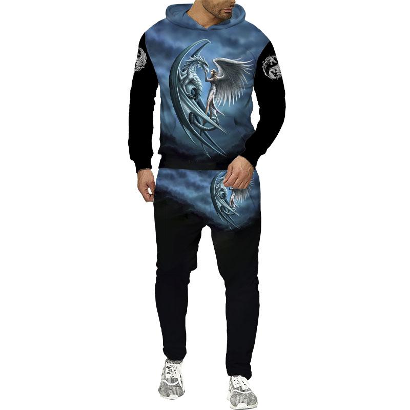 Мужской свитшот с 3D принтом дракона, комплект с капюшоном, мужской спортивный костюм/пуловер/куртка/брюки, спортивная одежда, весенне-осенний мужской костюм