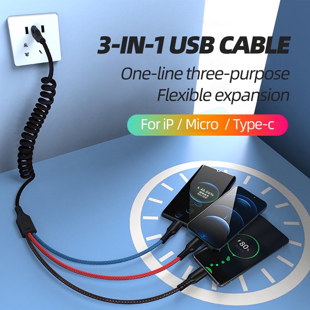 FONKEN Пружинный USB-кабель 3 в 1, кабель типа C 3A, кабель для зарядки Micro USB IOS 2,4A для Huawei Xiaomi Samsung