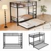 Iron Bed, Bunk Bed, Suitable for Children and Teenagers, with Pull-Out Bed, Four Side Rails on the Upper Bed, Iron, Black, 90x200cm&90x190cm