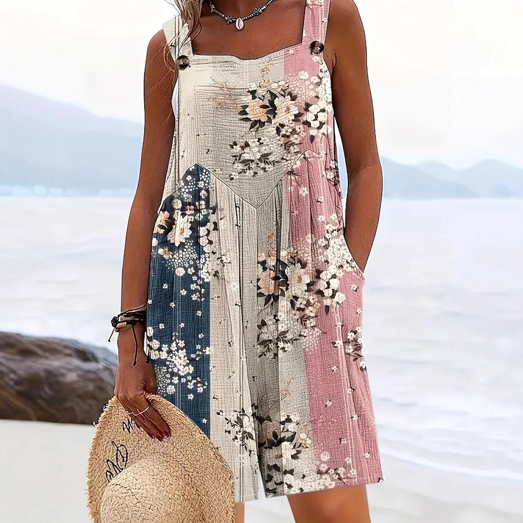 Женские летние повседневные комбинезоны с присборенной юбкой, свободные шорты без рукавов, комбинезоны для пляжного отдыха