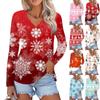Women's Casual Fashion Sexy Comfortable Christmas Printed V-Neck Long Sleeve Top