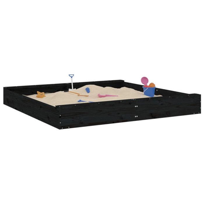 VidaXL Sandpit with Seats, Sand Game for Children, Playground for Toddlers Outdoor Garden, Black Square Wood 825041