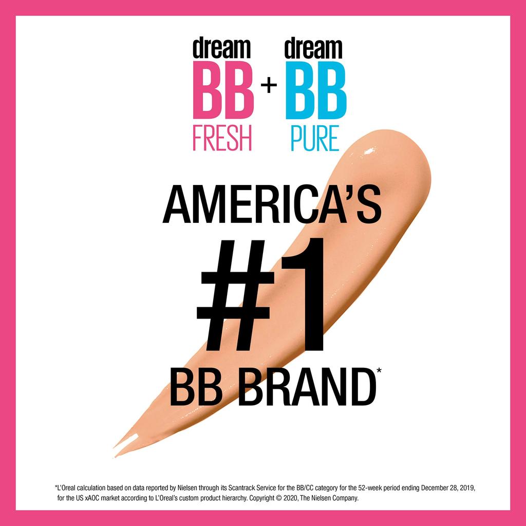 Maybelline Dream Fresh Увлажняющий BB-крем для кожи 8-в-1 Широкий спектр SPF 30 Легкий тон Без масел 1 жидкая унция