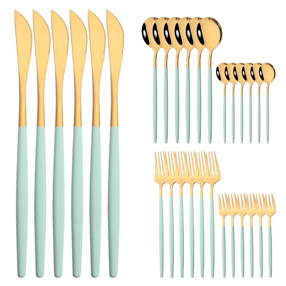 Набор столовых приборов из 30 предметов, черный, золотой, нож, вилка, ложка, набор столовых приборов, столовые приборы из нержавеющей стали, кухонная посуда для вечеринок