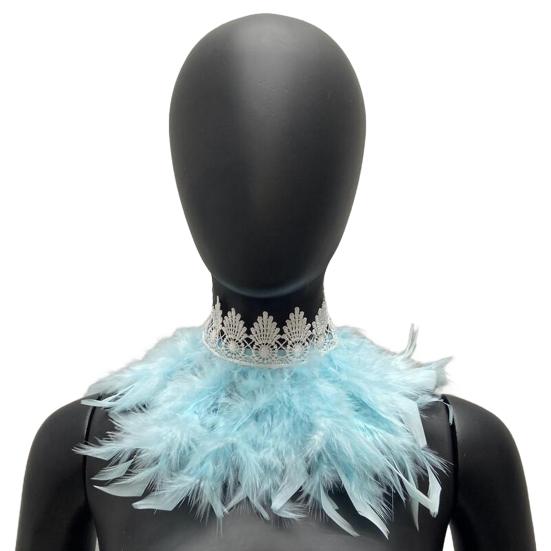 Шарф из павлиньих перьев, готическая накидка ручной работы с регулируемым кружевным поясом, цветной воротник с перьями для лица, аксессуары для танцевальной вечеринки