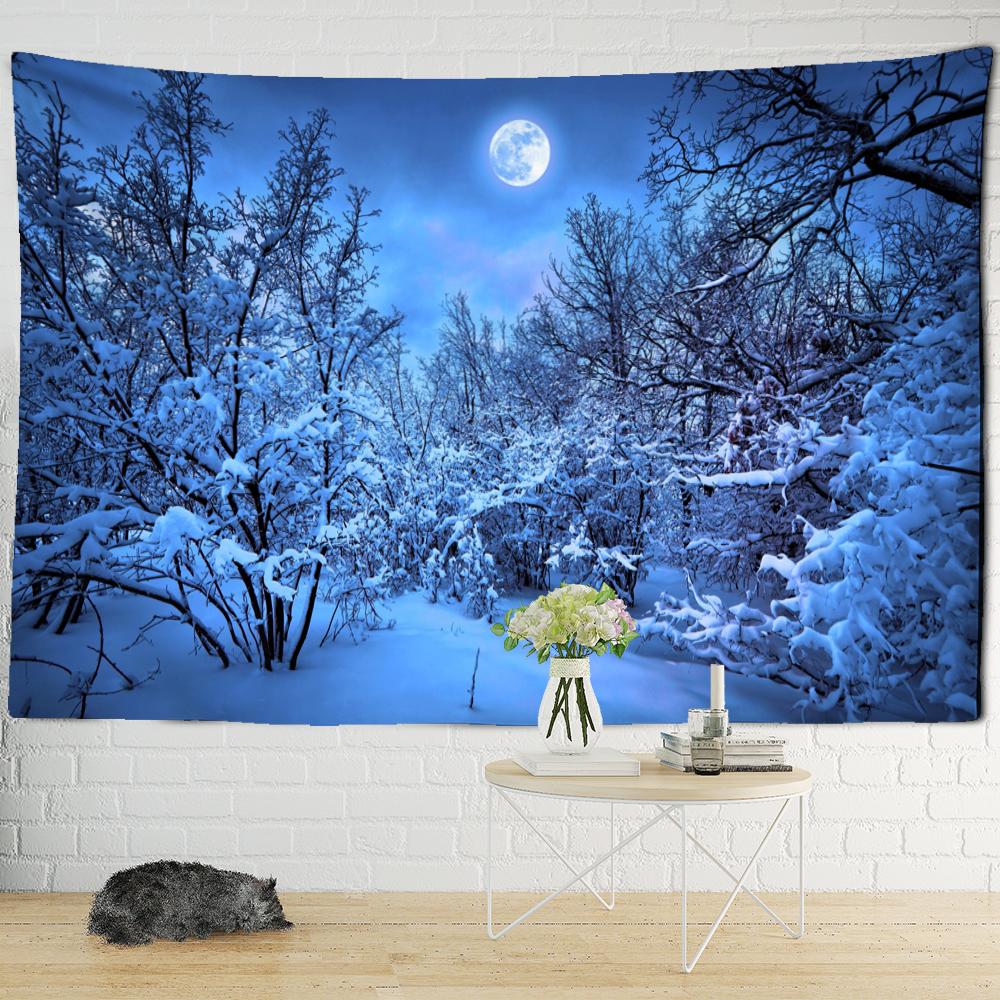 После снега лес ночной вид гобелен настенный богемный мистический колдовство искусство эстетика комнаты домашний декор