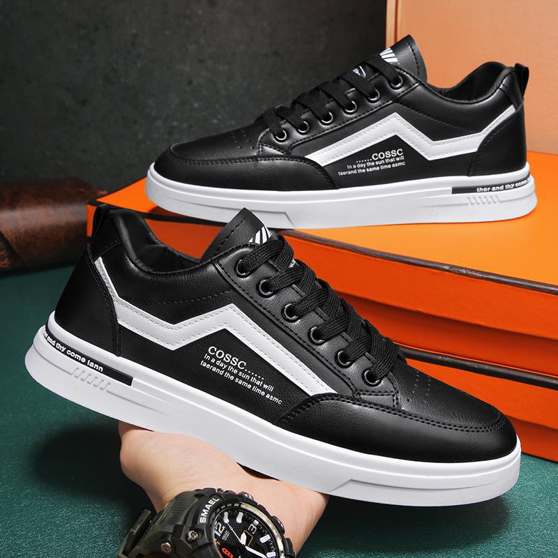 Мужская обувь 2025 года, новые повседневные мужские спортивные белые туфли, тренд с кожаными кроссовками, осенние водонепроницаемые туфли для прилива