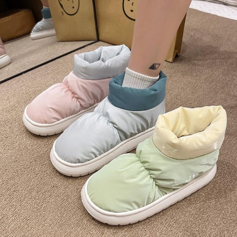 New Autumn and Winter Medium and High-top Down Cloth Cotton Boots Contrasting Colors Men and Women Couples Wear Warm Plush