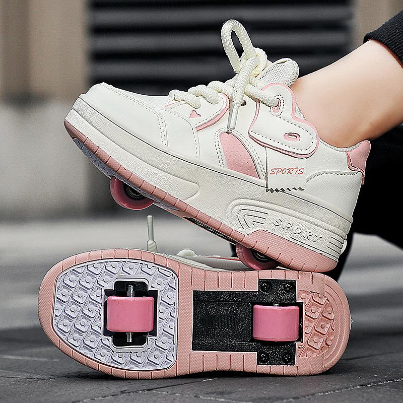 Детские кроссовки на колесах Четырехколесные спортивные ботинки Колесные ролики Съемные Студенческие роликовые кроссовки Обувь