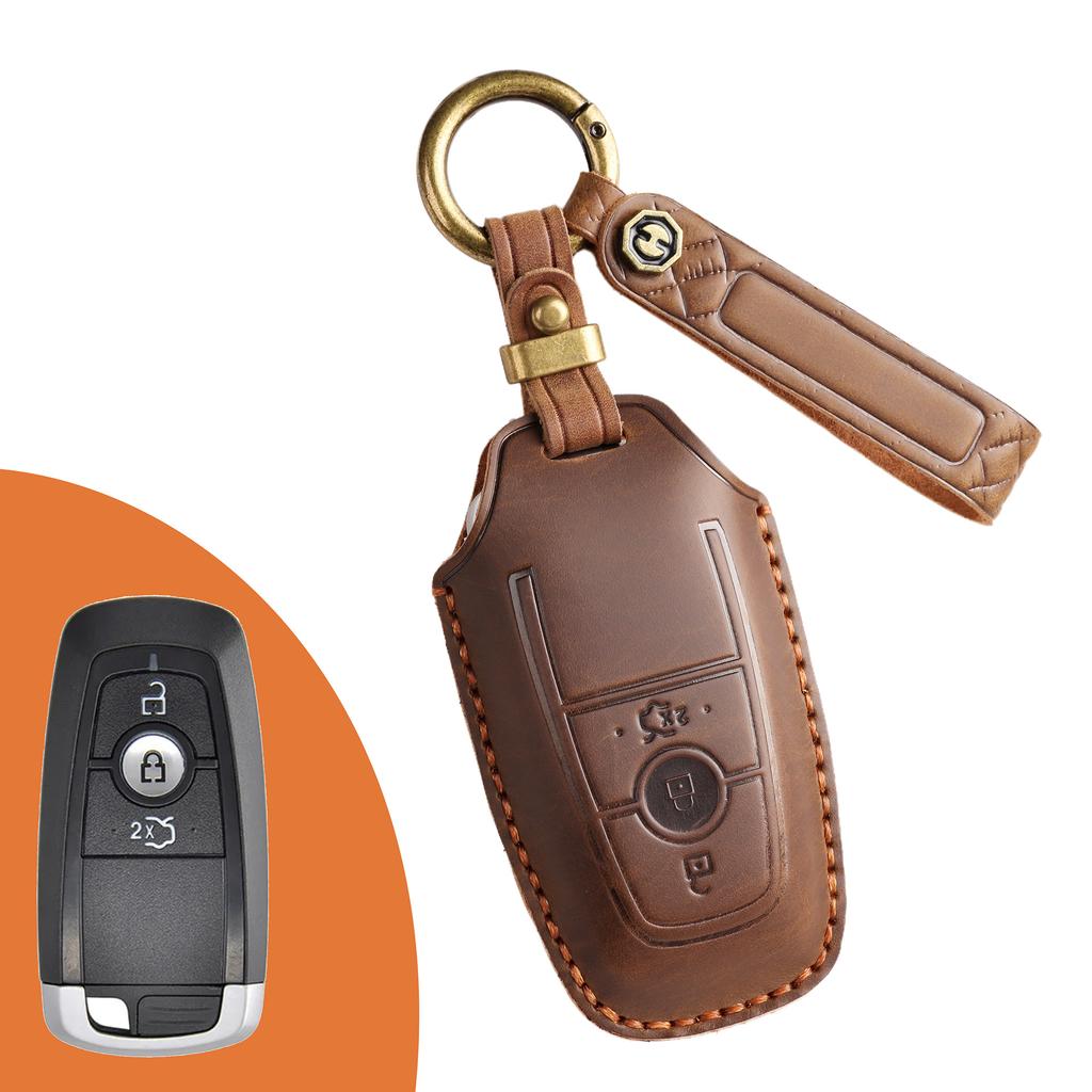 Ретро чехол для ключа подходит для чехла Ford Focus Mondeo, кожаный чехол с острыми краями, чисто ручной работы, цепочка для ключей.