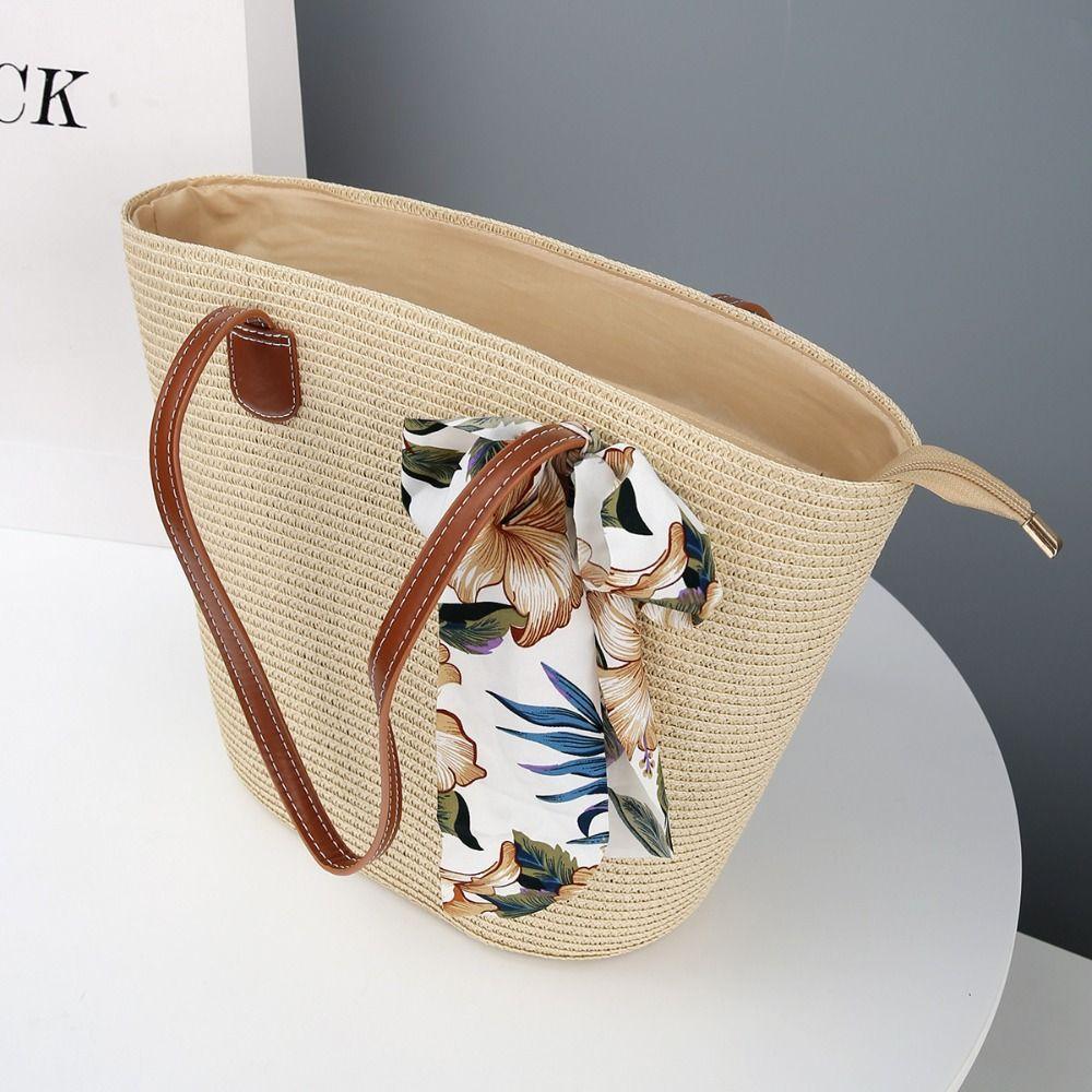 Sun Protection Straw Beach Hat Large Capacity Tote Bag Portable Beach Bag  Travel Outdoors