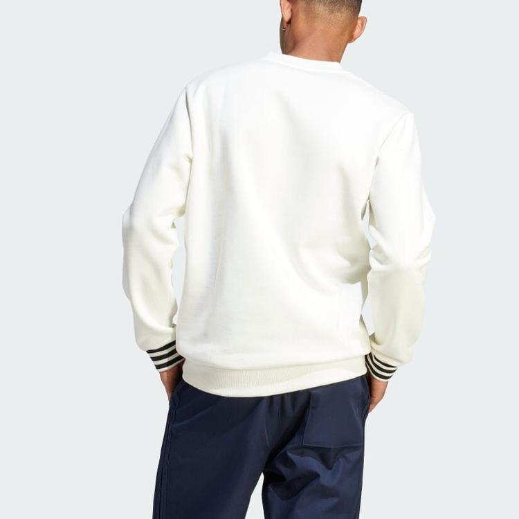 Adidas Оригинальный свитшот с тремя полосками и круглым вырезом на манжетах с вышитым логотипом, мужские топы, серо-белый, IR7595