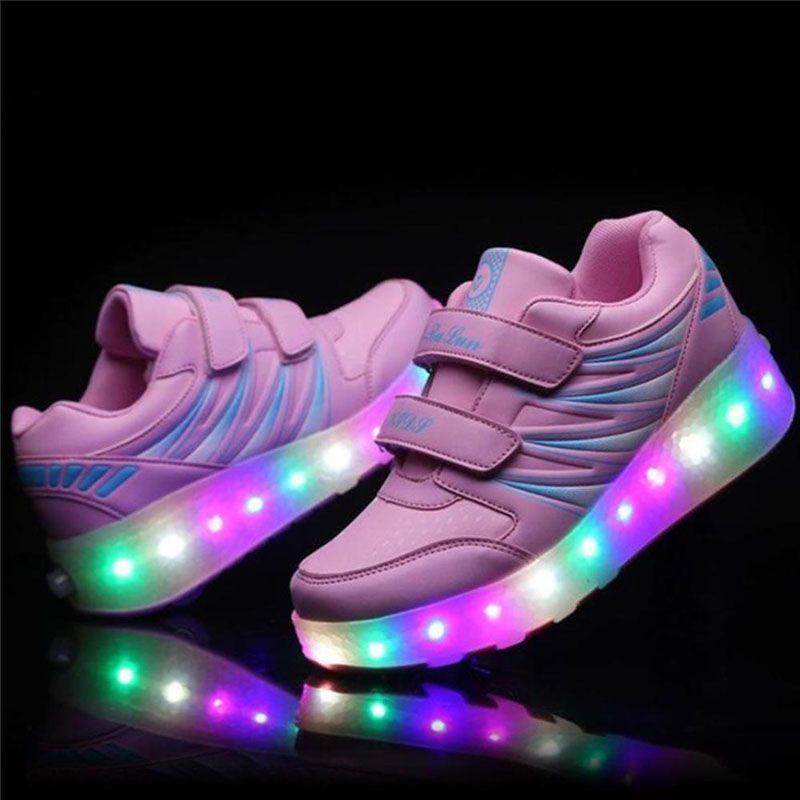 Versatile Led Shoes With Wheels Mesh Roller Skate Glowing Kid Luminous Unisex Sneakers