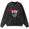 Tulip Art Bouquet Women'S Vintage Washed Cotton Thin Style Sweatshirt Autumn Oversize Pullover Simple Comfortable