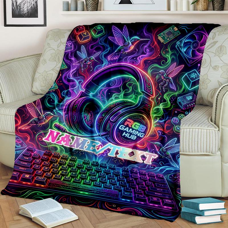 1PC Custom Name Hub Neon Vibes outdooor Flannel blankets Throw Blanket All-Season Throw Gift Bedspread for Couch, Bed, Camping Holiday Birthday gift