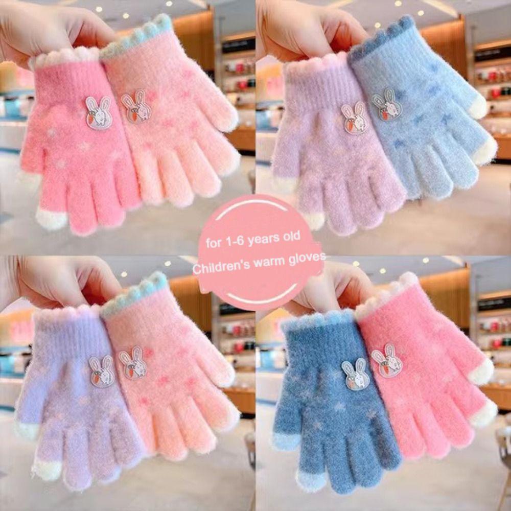 Cute Cartoon Children Full Fingers Gloves Thickened Windproof Gloves New Kids Knitted Gloves