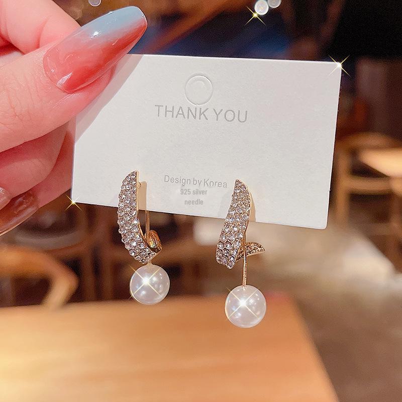Серьги с корейским геометрическим жемчугом и бриллиантами, серебро S925, дизайн с возможностью ношения в двух направлениях