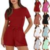 Women's Summer Crewneck Casual Loose Short Sleeve Rompers Jumpsuit Outfits With Pockets
