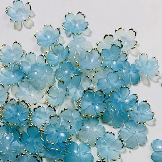 50 шт. Акриловые бусины в виде цветков сакуры, позолоченные бусины-разделители в виде цветов, DIY, ручная работа, для изготовления колье, браслетов, ювелирных изделий, цветочные шармы с 5 лепестками