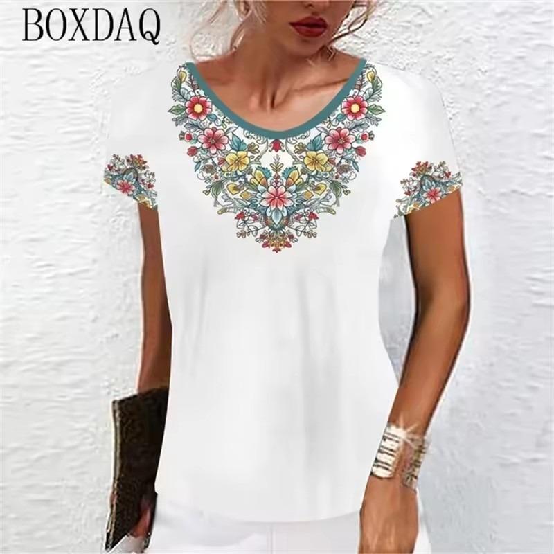 Vintage Classic Women T-Shirts Short Sleeve O-Neck Floral Graphic Female T Shirt Summer 3d Print Flower Casual Tops Big Size 6XL