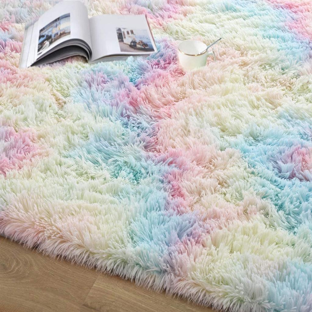 Rainbow Fluffy Rugs Anti-Skid Shaggy Area Rug Dining Room Carpet Floor Mat Home Bedroom
