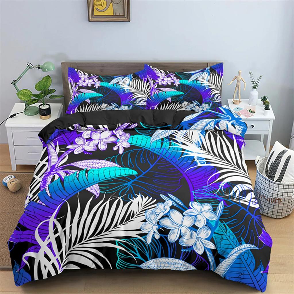 Dark Blue Peacock Feather Duvet Cover Feather Elegant Theme Chic Floral Quilt Cover for Women Teen Boys Girls Bedroom Decoration