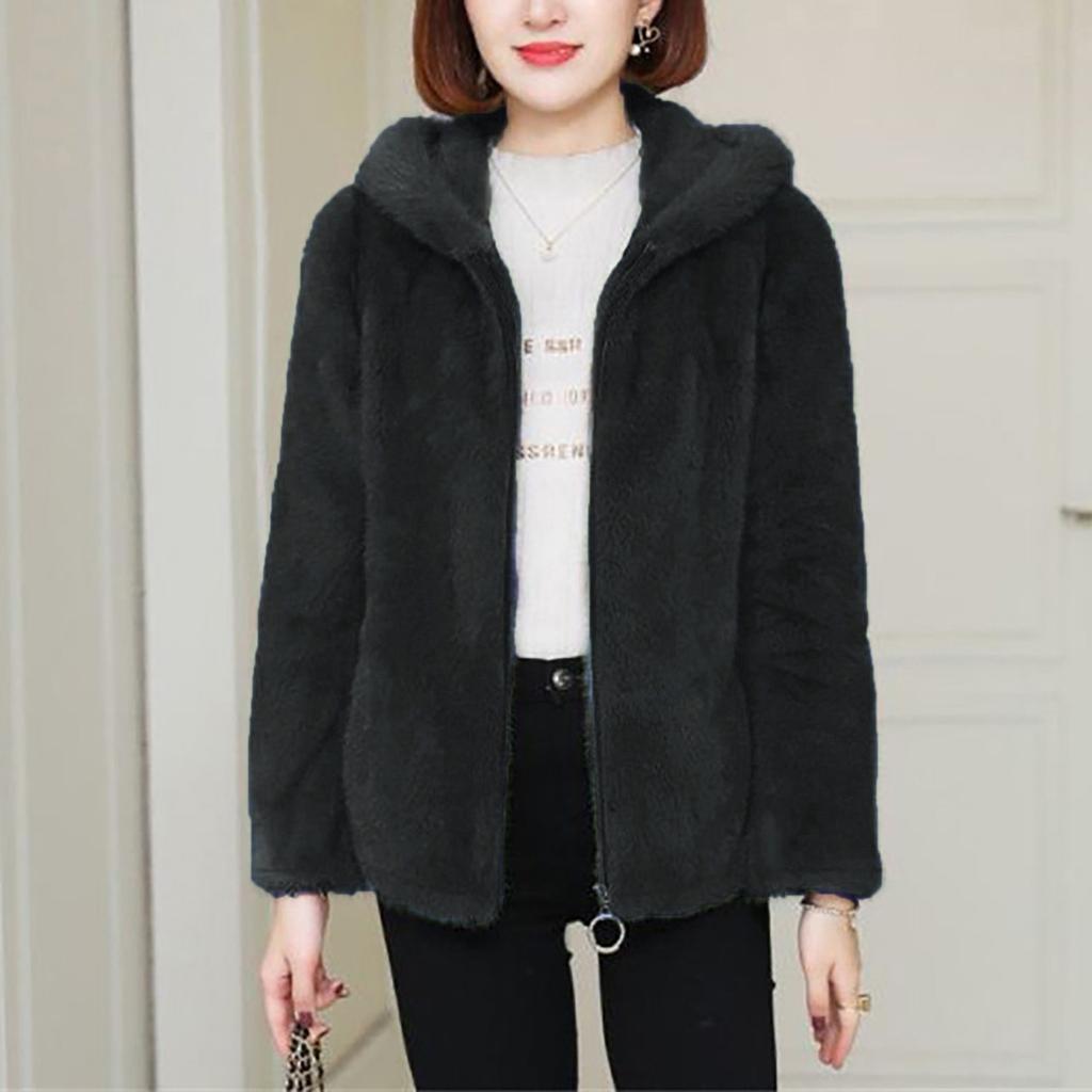 Однотонный женский двусторонний коралловый бархатный свободный теплый свитер с капюшоном, женская куртка на молнии из овечьей шерсти