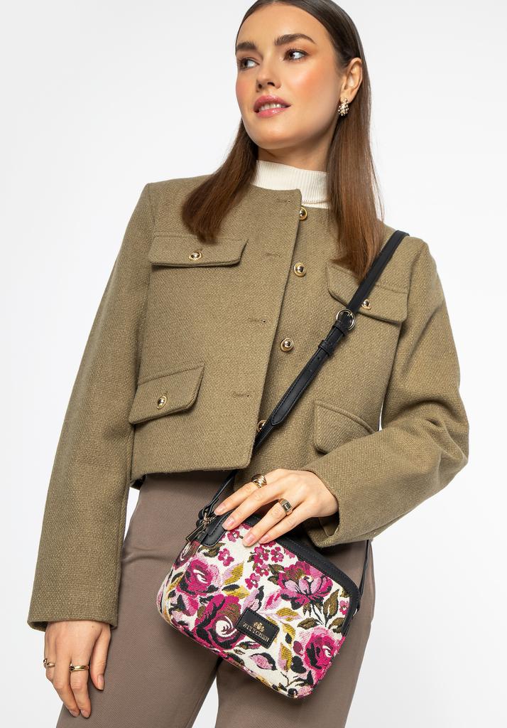 Wittchen Women's Crossbody Bag Made Of Jacquard And Eco-Leather, White And Pink, White And Pink Cotton
