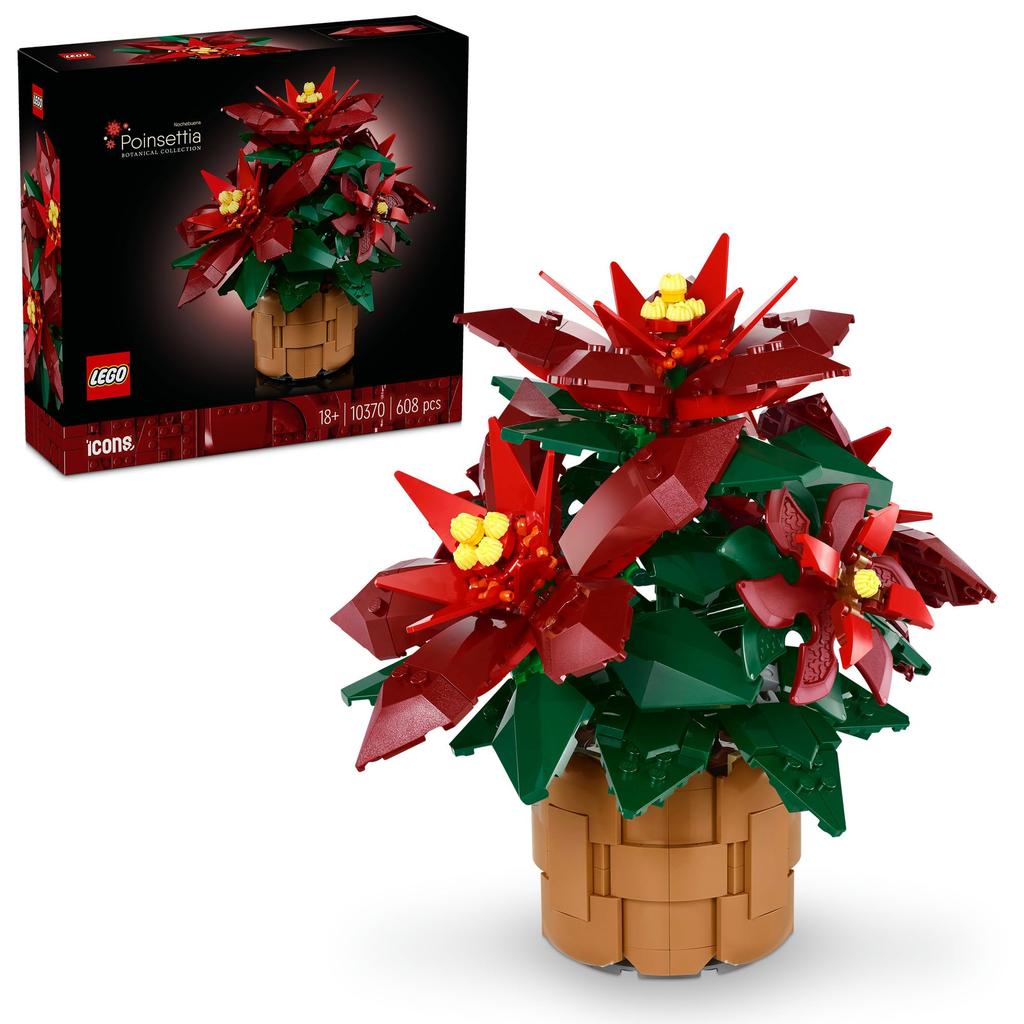 Игрушка LEGO Пуансеттия из серии «Ботаническая» - Подарок на день рождения, Строительные блоки, для мужчин и женщин, Искусственное растение, Искусственная зелень, Маме, Папе (10370)