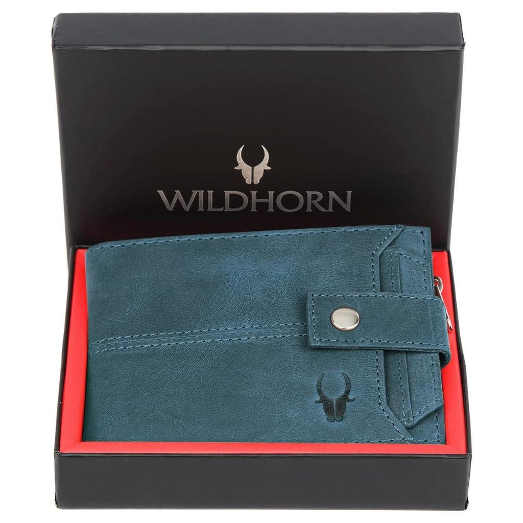 Leather Wallet for Men Ultra Strong Stitching Handcrafted Zip Wallet with 9 Card Slots 2 ID Slots (Blue Hunter)