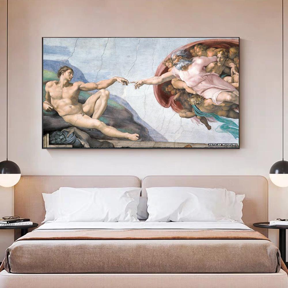 Микеланджело-Сотворение Адама знаменитой фигуры портрет холст картина абстрактный плакат настенное искусство гостиная украшение дома