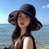 Women Summer Hat Windproof Strap Printed Large Brim Foldable Anti-UV Sun Protection Fisherman Cap Outdoor Sun Hat