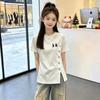 Trendy Korean Chic Short-Sleeve T-Shirt for Girls (Ages 6-12) - Summer Slit Design