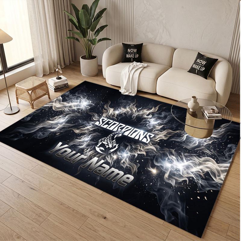 Custom Rug Scorpions Pattern Print Name Text Soft Non‑Slip Floor Carpet for Home Indoor Decoration