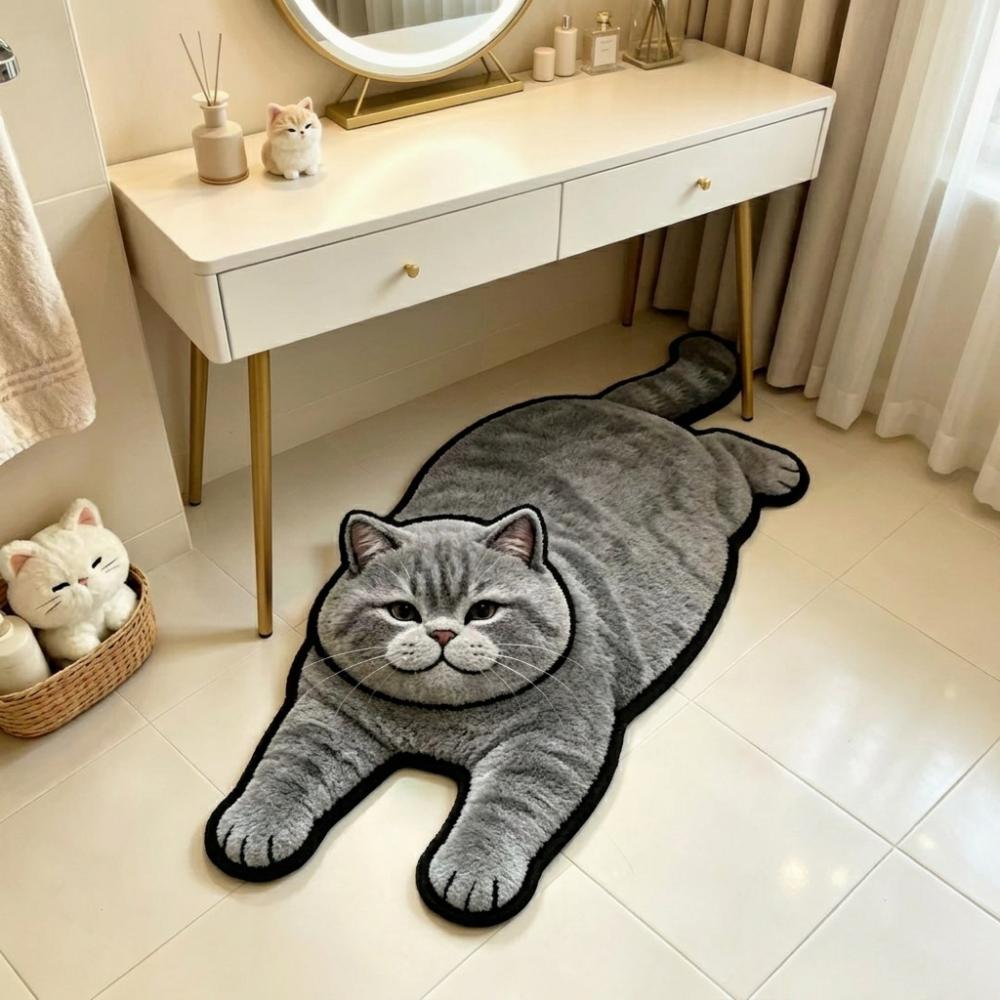 2D Home Decor Carpet Anti-fouling Cartoon Carpet Soft Cat-Shaped Area Rug Living Rooms